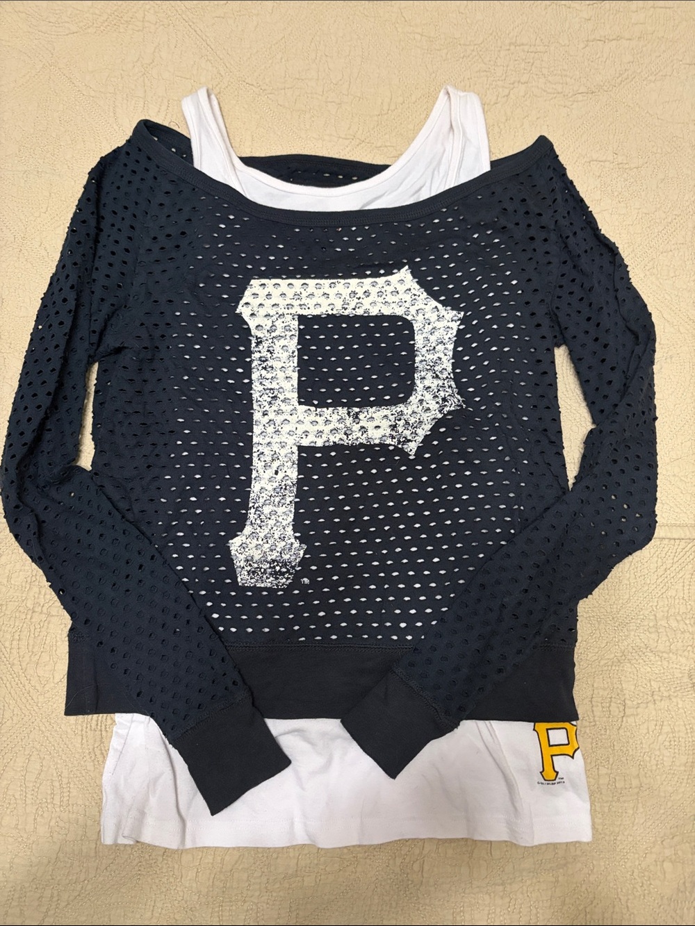 Black Pirates Mesh Pullover with White 'P' Graphic